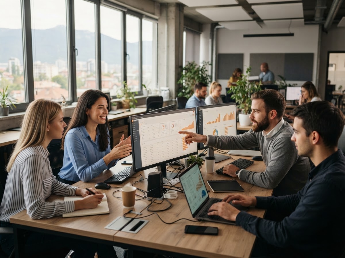 GoApex Marketing analyst reviewing data-driven insights on a laptop while working remotely